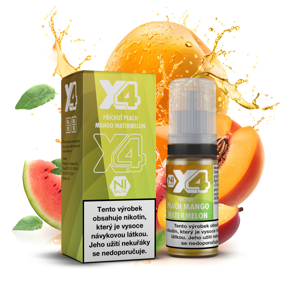 X4 Bar Juice Peach Mango Watermelon (Mango a vodní meloun) 10ml – 20 mg/ml