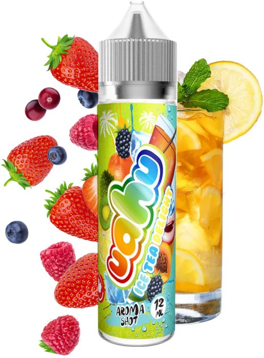Příchuť UAHU Shake and Vape - Ice Tea Delight (Ledový čaj s broskví, lichi, kiwi, ostružin a citrónu) 12ml