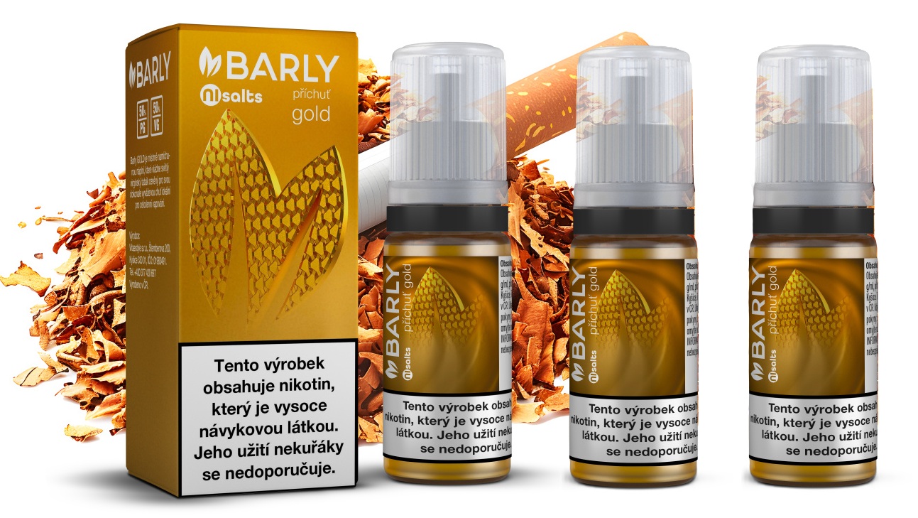 E-liquid Barly GOLD Salt (Světlý virginský tabák) 3x10ml – 10mg