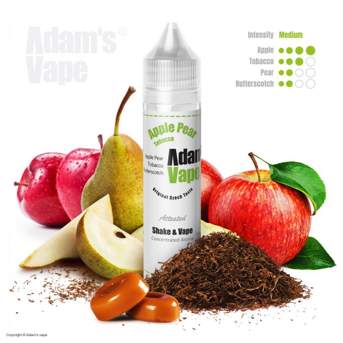 Příchuť Adams vape - Apple Pear Tobacco (Šťavnatá jablka v karamelu s tabákem) 10ml