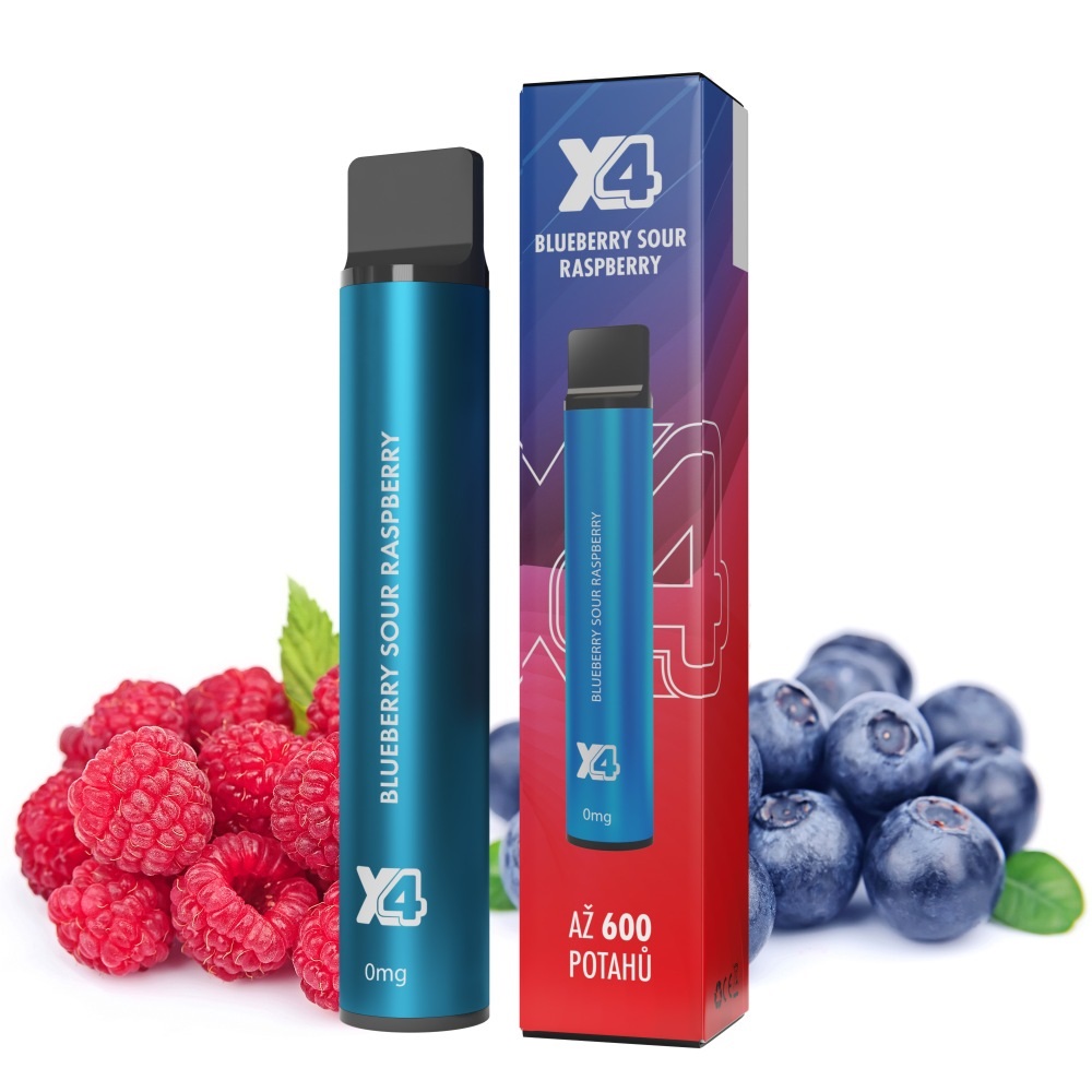 Jednorázová elektronická cigareta X4 Bar Zero - Blueberry Sour Raspberry (Borůvka a malina) 0mg