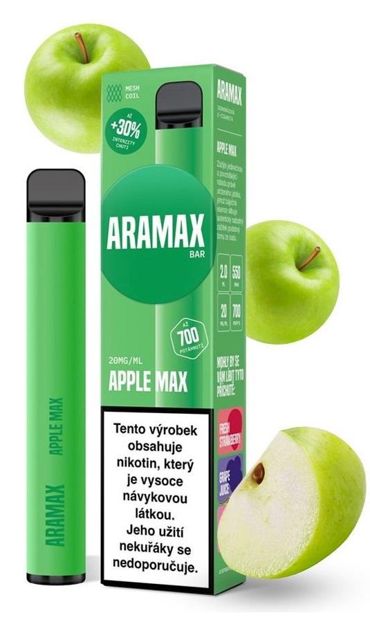 Jednorázová e-cigareta Aramax BAR 700 - Apple MAX (Jablko) 20mg EXP: 11/2025