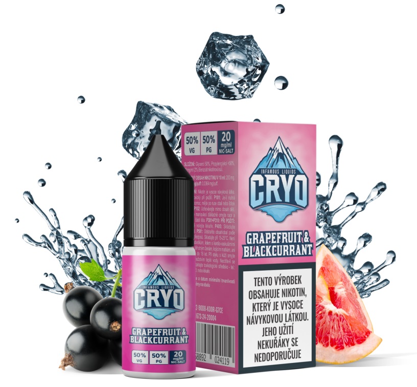 E-liquid Infamous Cryo Saltz - Grapefruit and Blackcurrant (Grapefruit a černý rybíz) 10ml 20mg