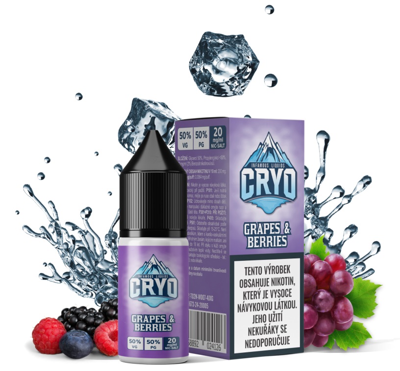 E-liquid Infamous Cryo Saltz - Grapes and Berries (Hrozny a lesní plody) 10ml 20mg