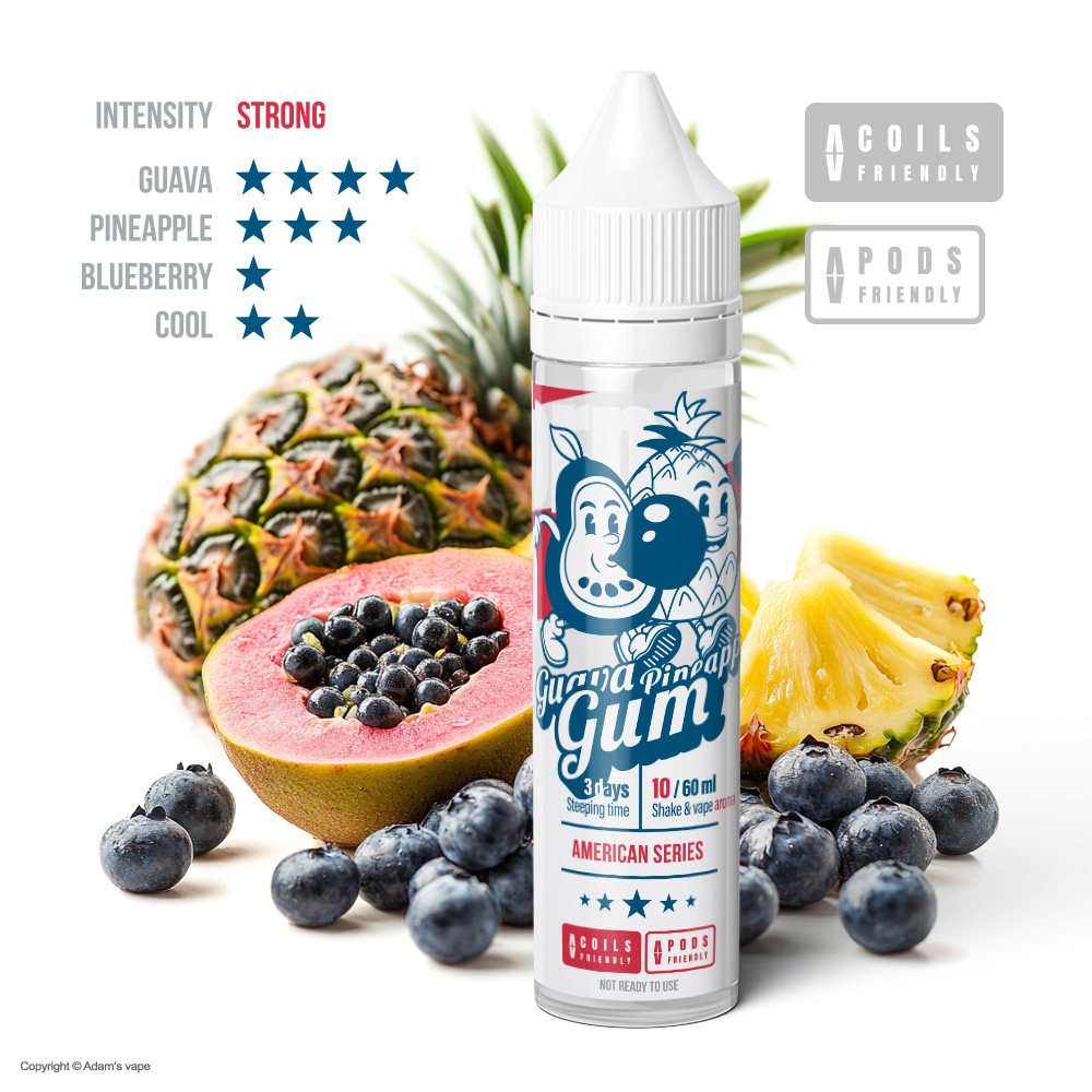 Příchuť Adams vape - Guava Pineapple Gum (Guava, ananas a žvejka) 10ml