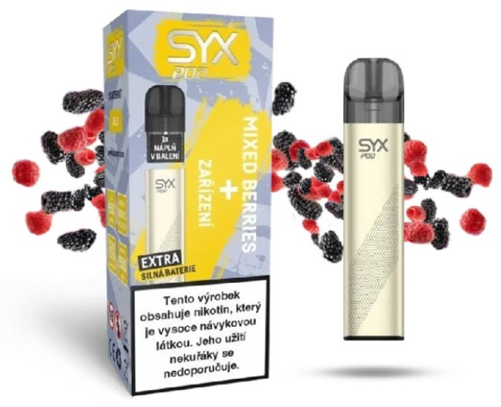 SYX POD Starter Kit elektronická cigareta 900mAh Zlatá + Přednaplněná cartridge Mixed Berries 16,5mg/ml