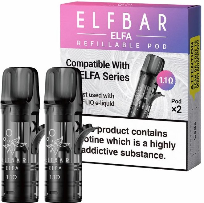 Elf Bar ELFA prázdná Pods cartridge 1,1ohm 2Pack (2ks)