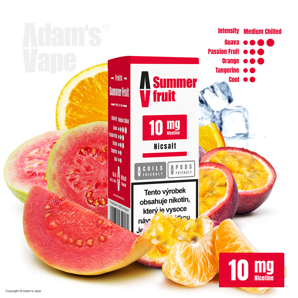 E-liquid Adams Vape Salt - Summer fruit (Guava, marakuja, pomeranč a mandarinka) 10ml – 10mg
