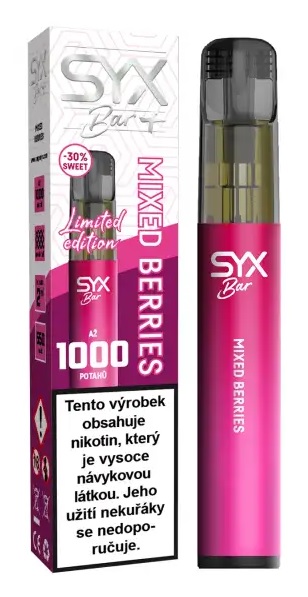 Jednorázová e-cigareta SYX BAR LTD - Mixed Berries (Mix lesních plodů) 16,5mg Sladkost ubrána o 30%, chuť posílena.