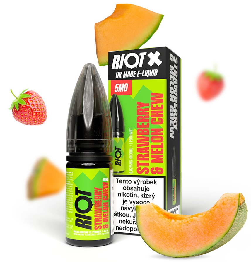 E-liquid RIOT X Salt - Strawberry & Melon Chew (Jahody a vodní meloun) 10ml – 20mg