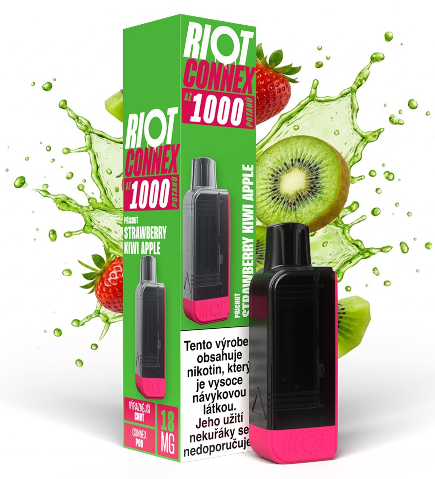 RIOT Connex 1000 přednaplněná kapsle - Strawberry Kiwi Apple (Mix Jahody, Kiwi a Jablka) – 18mg