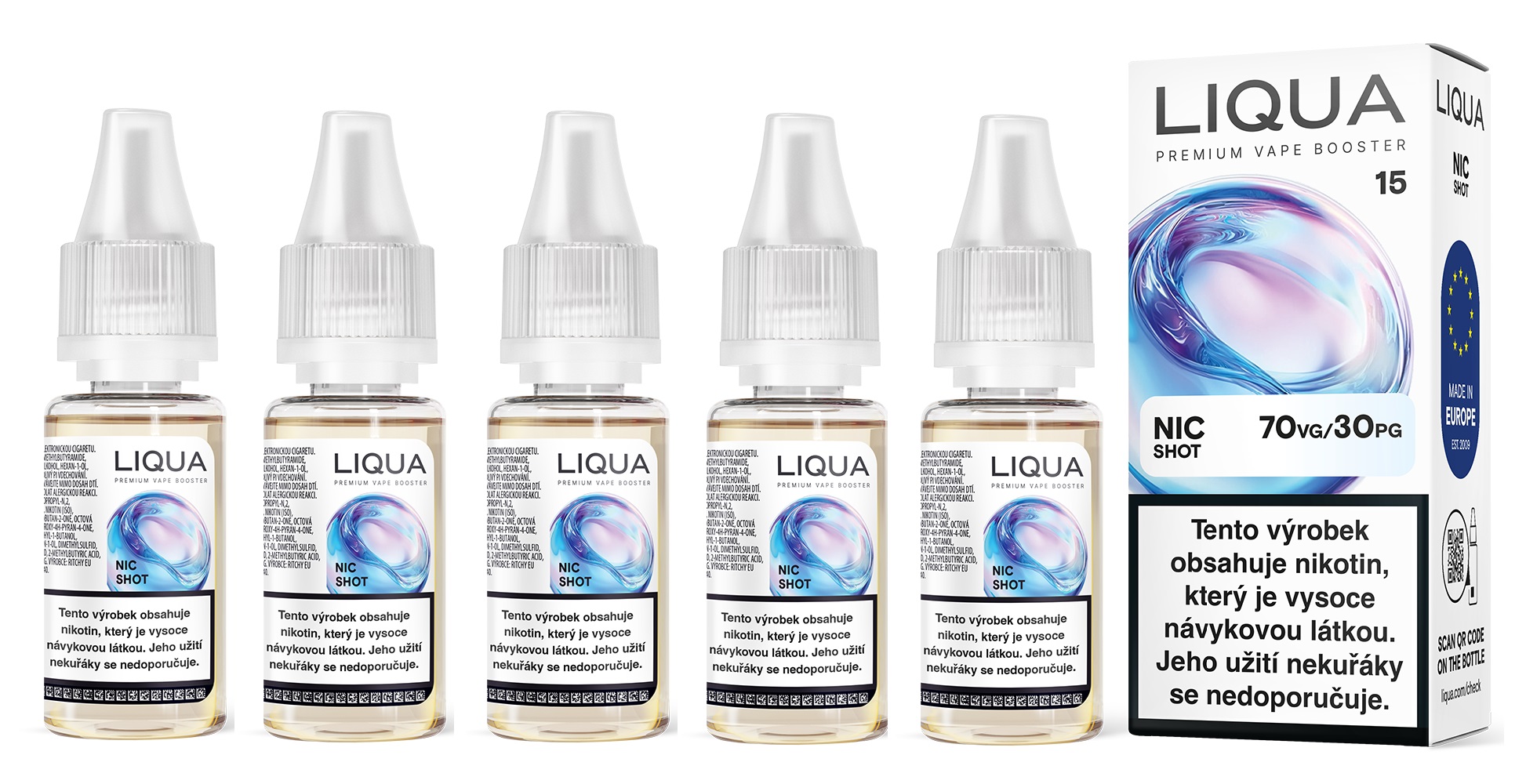 Liqua Nic Shot Booster (PG30/VG70) 5x10ml 15mg