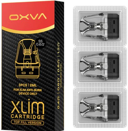 OXVA Xlim Top Fill SS cartridge 0,6ohm 2ml 3ks Kompatibilní pouze s e-cigaretami OXVA Xlim Pro 2 DNA.
