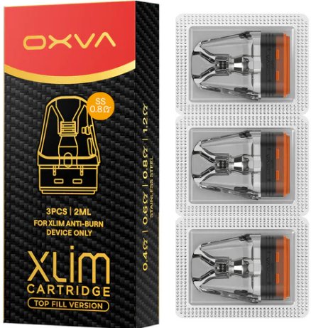 OXVA Xlim Top Fill SS cartridge 0,8ohm 2ml 3ks Kompatibilní pouze s e-cigaretami OXVA Xlim Pro 2 DNA.