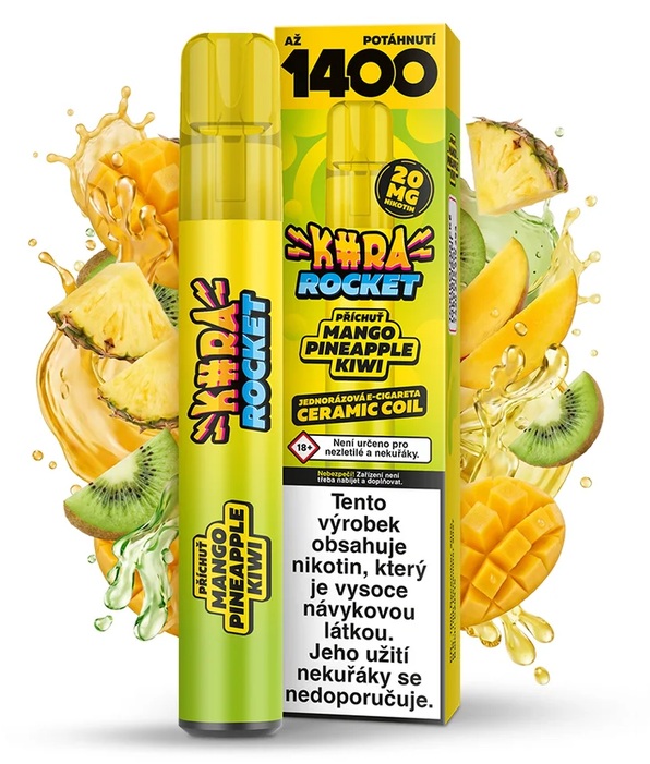 Jednorázová e-cigareta Kura Rocket - Mango Pineapple Kiwi (Mango, Ananas a Kiwi) 20mg Novinka