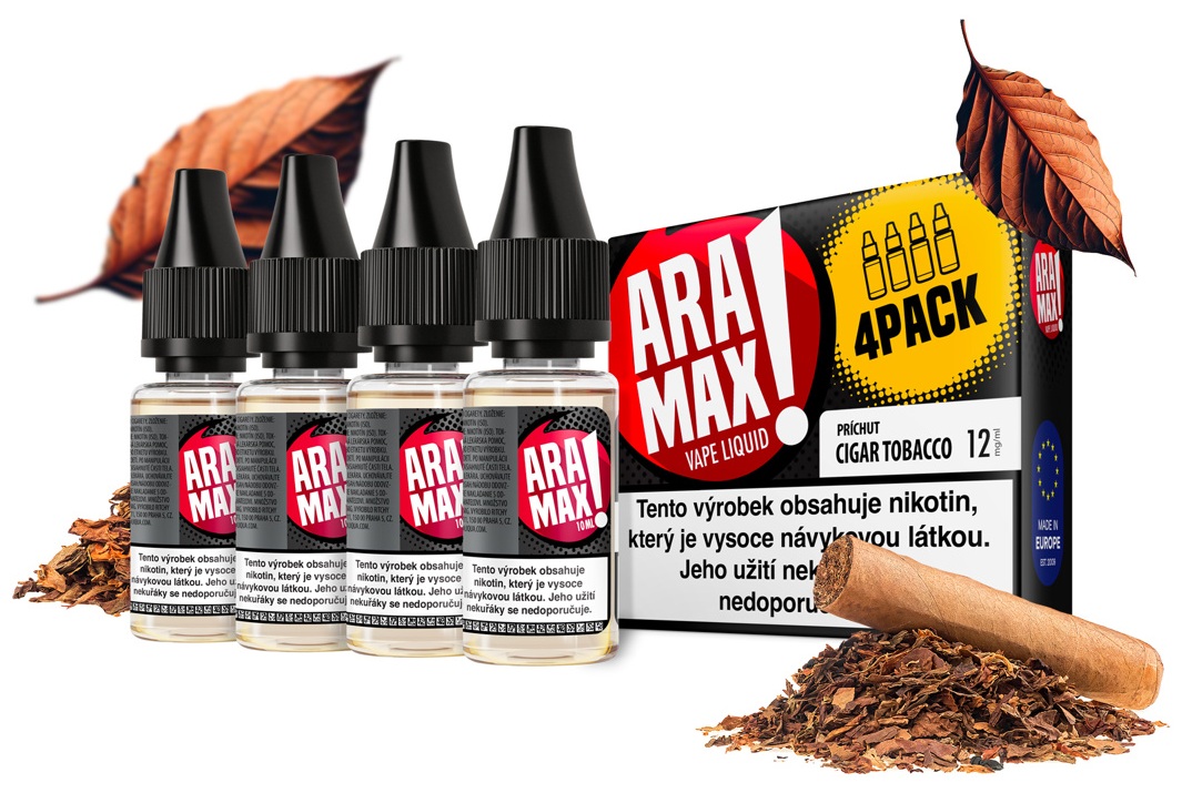 E-liquid ARAMAX Cigar Tobacco (Tabák s oříškovým nádechem) 4Pack 4x10ml Akce – 12mg