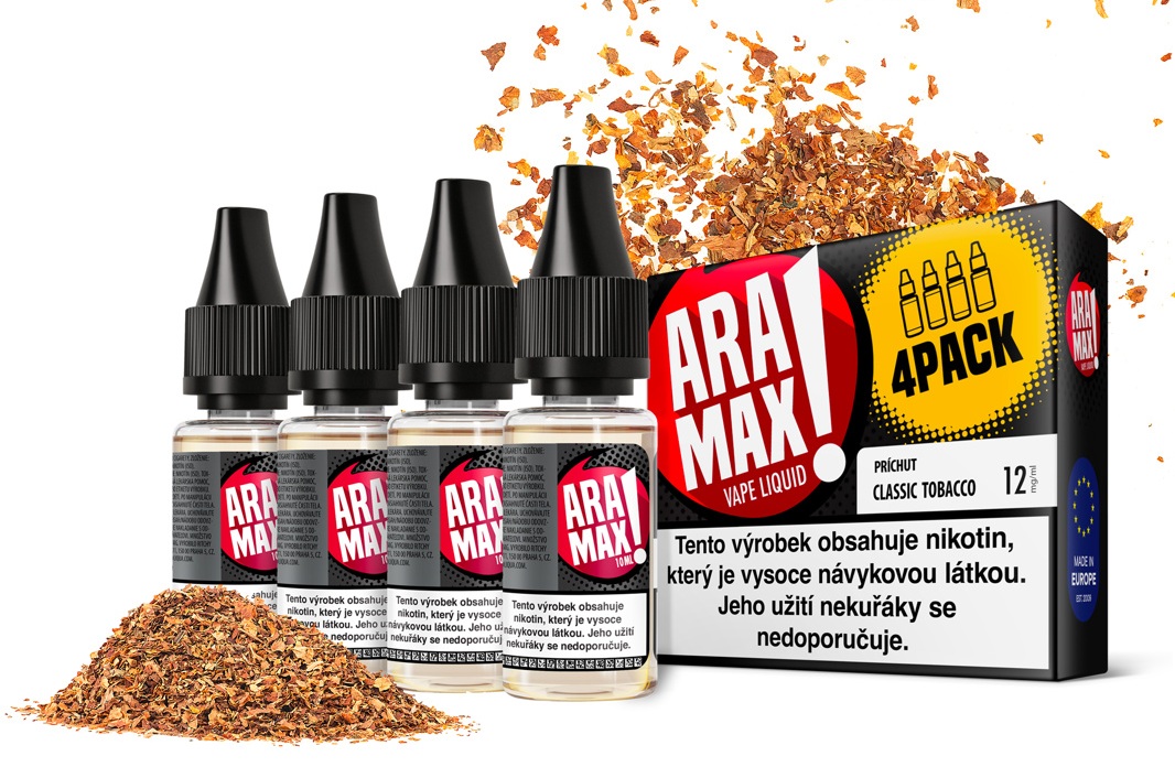 E-liquid ARAMAX Classic Tobacco (Směs tabáku s karamelovou dochutí) 4Pack 4x10ml Akce – 3mg