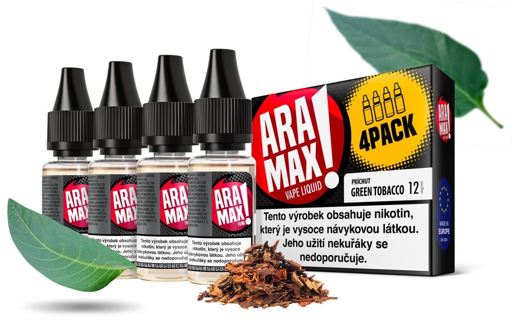 E-liquid ARAMAX Green Tobacco (Tabák s nádechem koření a sladké růže) 4Pack 4x10ml Akce – 12mg