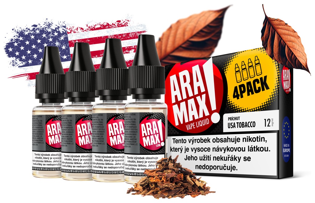 E-liquid ARAMAX USA Tobacco (Jemný tabák s nádechem medu) 4Pack 4x10ml Akce – 6mg