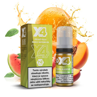 Nikotinová sůl X4 Bar Juice - Broskev, Mango a Meloun / Peach Mango Watermelon 10ml Nikotin: 20 mg