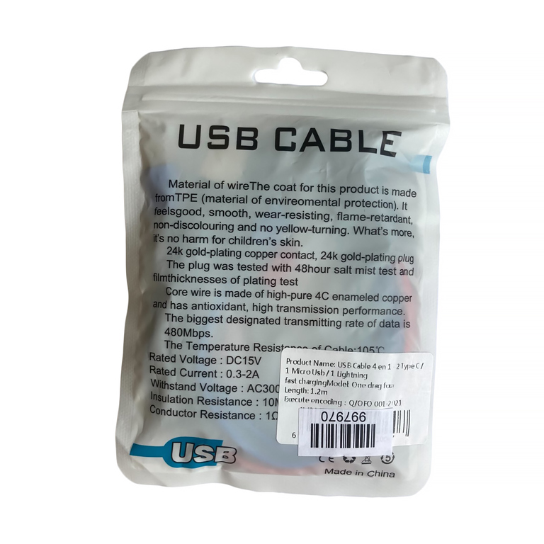 USB datový a nabíjecí kabel 4v1 2x USB-C /1x micro USB / 1x Lighting - 2.8A