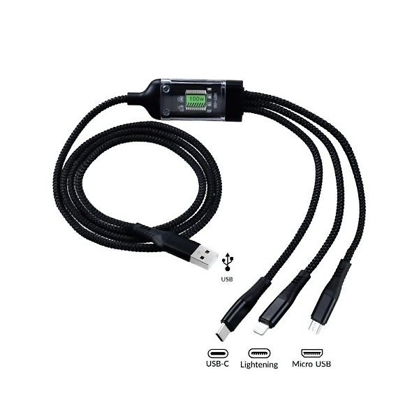 Multifunkční USB Kabel 3v1 Lightning / micro USB / USB-C - 1,2m - 100W