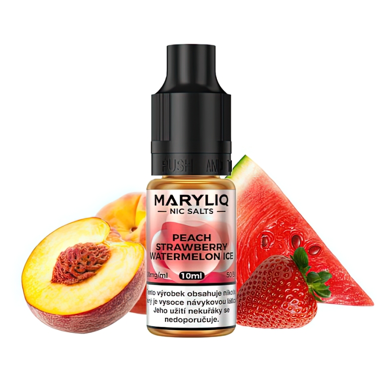 Maryliq - Salt e-liquid - Peach Strawberry Watermelon ICE - 10ml - 20mg (Broskev, Jahoda, Vodní meloun, Chladivá složka (ICE))