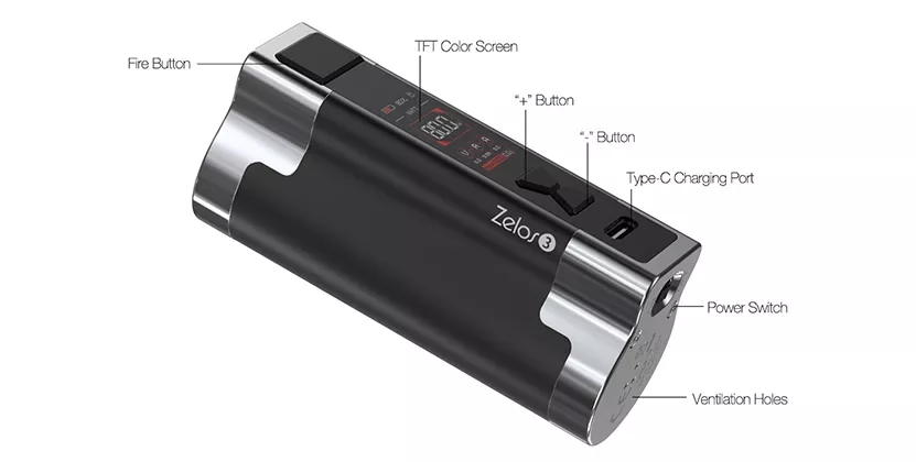 Aspire Zelos 3 - Full Grip Kit - Black (80W Mod, 3200mAh)
