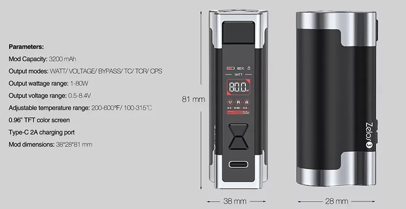 Aspire Zelos 3 - Full Grip Kit - GunMetal (80W Mod, 3200mAh)