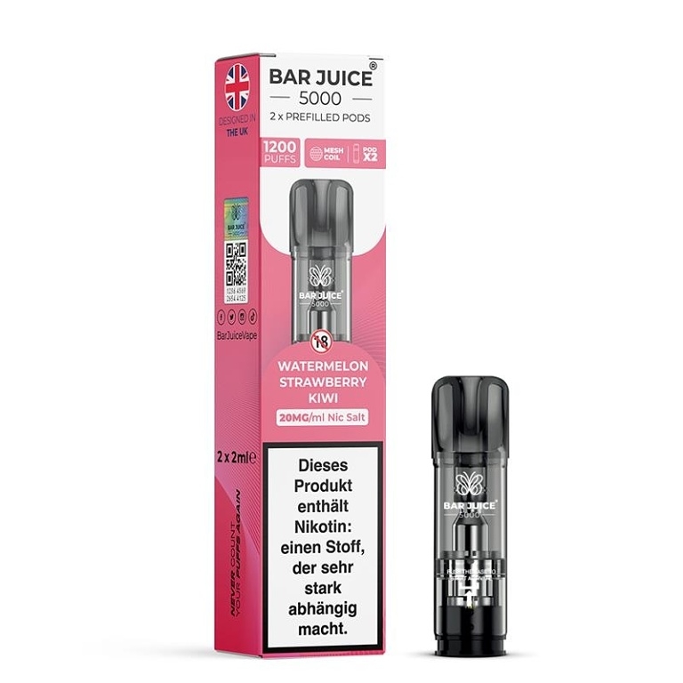 BAR Juice 5000 Pod Watermelon Strawberry Kiwi 20mg 2ks (Vodní meloun, Jahoda, Kiwi)