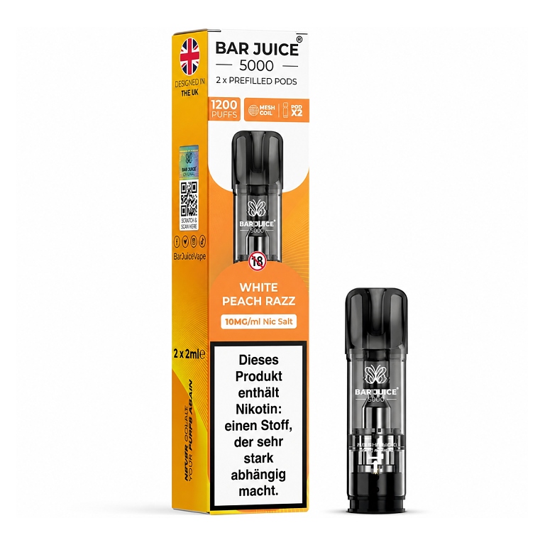 BAR Juice 5000 Pod White Peach Razz 10mg 2ks (Bílá broskev s malinou)