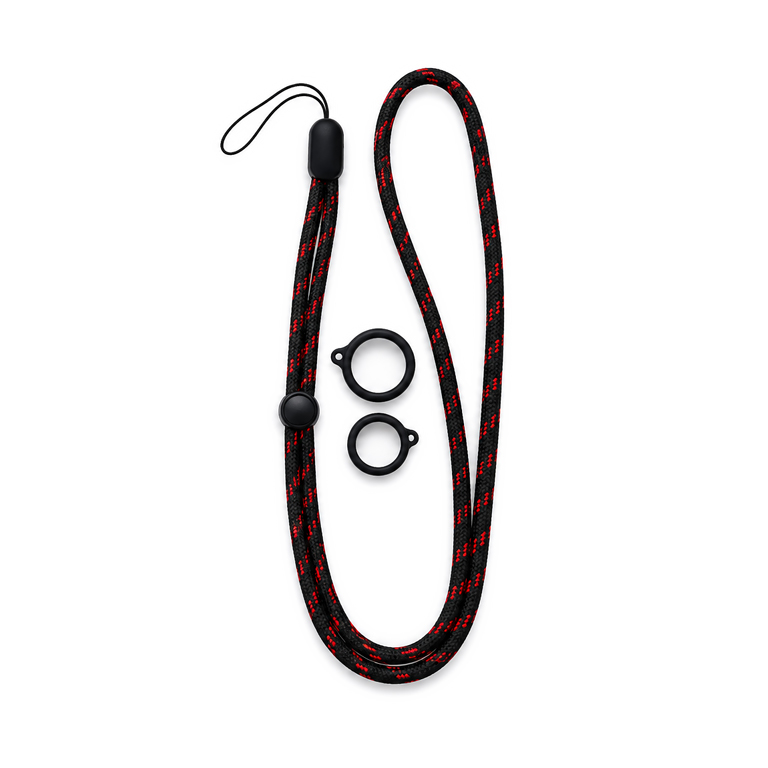 Šňůrka na krk s 2 silikonovými kroužky red black