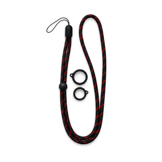 Šňůrka na krk s 2 silikonovými kroužky red black